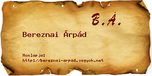 Bereznai Árpád névjegykártya
